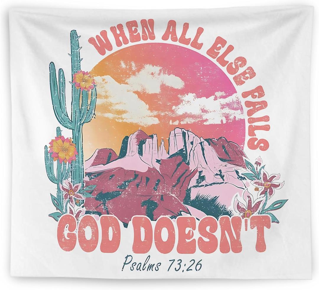 WNAGT Western Christian Tapestry Wall Hanging, Religious Wall Decor, Psalms 73:26 Bible Verse Christian Wall Blanket Decor for Home Living Room Prayer Room Bedroom, 50x60 Inch