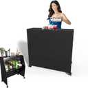 Commercial Folding Bar Table with Wheel, Mobile Portable Bartender Cabinet Station for Events, Foldable Tradeshow Podium Table for Events Grade Party Camping Picnic, Galvanized Iron