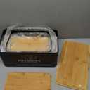 Kitchen Vegetable Storage Set of 3, Metal Onion Garlic Potato Storage Set, Kitchen Canisters Vegetable Keeper Containers with Aerating Holes and Wooden Lid (Black)