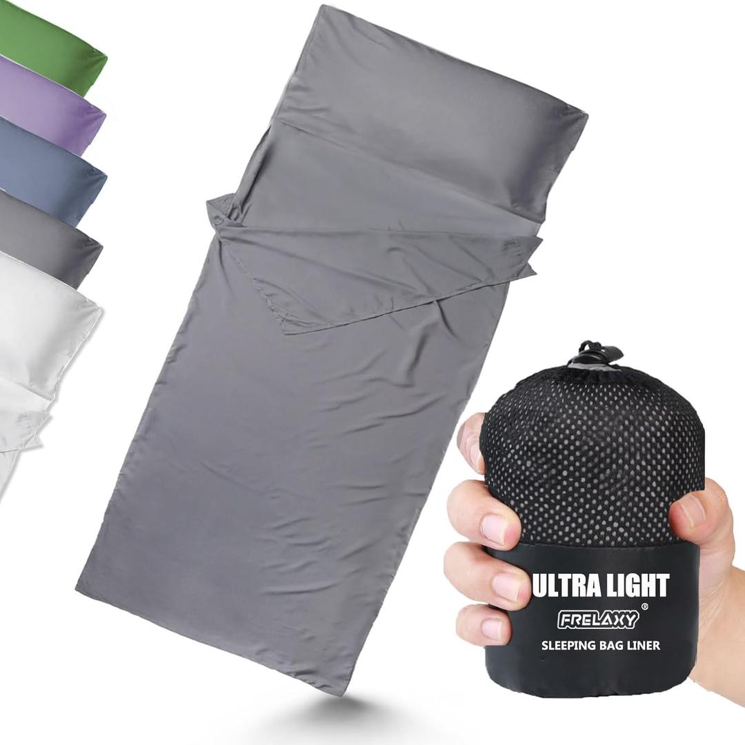 Frelaxy Ultralight Sleeping Bag Liner - Lighter & Compact, 3 Sizes Travel Sheets & Adult Sleep Sack, Comfy Breathable & Cooling & Silky Soft, Quick-Drying, for Backpacking, Hotel, Camping, Hostels (37.4in x 84.6", Gray - No Zipper)