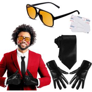 10 Pcs Halloween Singer Costume Accessories for Adult Women Men with Retro Sunglasses Black Gloves Tie Woundplast for Halloween Party Cosplay