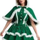Women's Christmas Dress Skirt and Hooded Cloak Match  (Large, Green)