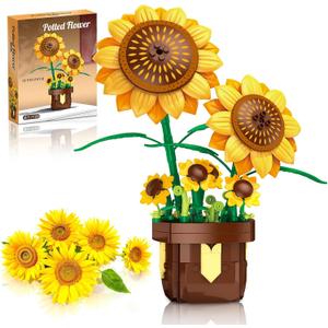 Sunflower Building Set Botanical Collection for Plants & Flowers Lovers Artificial Sunflowers for Home Decor Bonsai Flower Blocks Toys Birthday Gift for Adults Kids Girls Boys Ages 6+ (291Pcs)