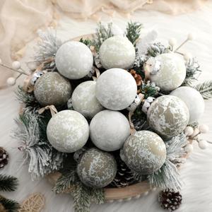 12 Pcs Textured Christmas Ball Ornaments 2.36'' Neutral Matte Powder Christmas Tree Ball Decor Vintage Shatterproof Modern Hanging Ornament with Hanging Loop for Xmas Tree(Beige)