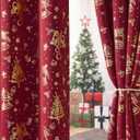 RYB HOME Christmas Curtains for Bedroom/Living Room, Red Curtains with Gold Foil Stamping Patterns, Blackout Thermal Insulating Window Drapes, W52 x L95, 2 Panels
