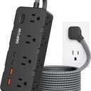 Power Strips with Surge Protection, 5FT Braided Extension Cord with Multiple Outlets-8 AC Outlets 4 USB Ports (2 USB C), Flag Plug, 1700 Joule Surge Protector for Home Office, Black