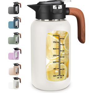 84 oz Glass Pitcher with Lid and Handle- Borosilicate Glass Water Jug/Carafe for Hot & Cold Beverages, 2.5L Large Pitcher with Silicone Sleeve & Wide Mouth, Fridge Safe for Iced Tea, Coffee, Juice (White)
