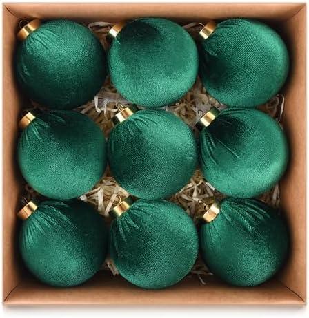 Velvet Ornaments for Christmas Tree Decorations - Emerald Green Xmas Ball Ornament for Indoor Holiday Decor - Shatterproof Christmas Bulbs Ornaments 80mm 3.15inch - Pack of 9