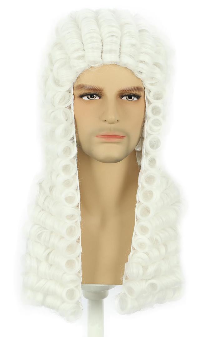 karlery Men Women Long Curly White Big Wig Judge Colonial Funny Wig for Halloween Costume Cosplay Party