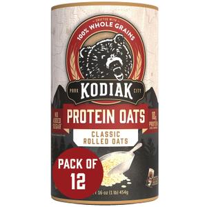 Kodiak Cakes Oatmeal Canister, Rolled Oats, High Protein, 100% Whole Grains (12 canisters), Best By 07/15/2027