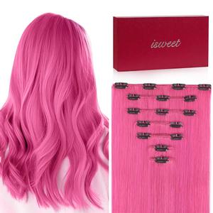 Straight Clip in Hair Extensions Real Human Hair, 7Pcs 20 Inch 110g Pink Invisible Natural Soft Remy Human Hair Extension Clip ins, Double Weft Hair Extensions Real Human Hair for Women