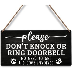 JXREQ Don't Knock or Ring Doorbell Sign for Front Door - Dog Warning for Gate, Fence, Yard Home Decor - Beware of Dog Gifts for Women - 12x6 Inch