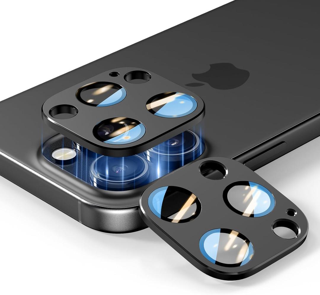 [2 Pack] for iPhone 13 Pro/Pro Max Camera Lens Protector, 9H Tempered Glass with Premium Metal FLAT Covering Design, Anti-Fingerprint Technology, Ultra HD Clarity, Military Grade Protection, Black