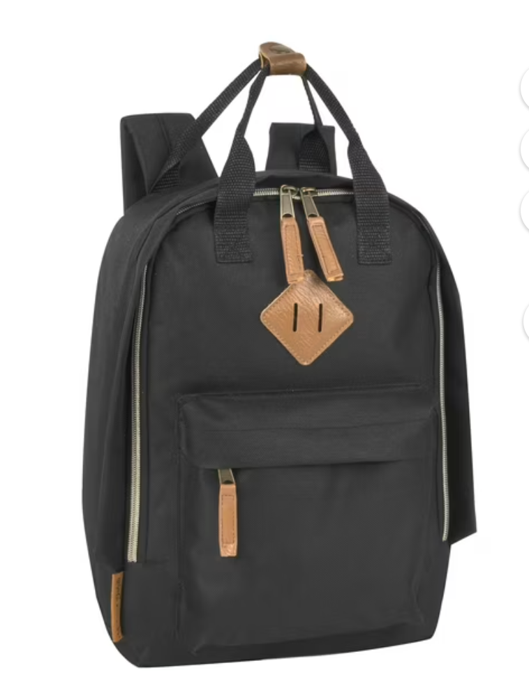 Madison & Dakota 13.5”L Mini Canvas Backpack for Everyday, School, Recreation, Commuting and Travel in Black