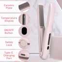 Gosect Cordless Hair Straightener, Mini Travel Flat Iron Rechargeable for Women, Portable Hair Straightener and Curler 2-in-1, Fast Heating, Adjustable Temp for On-The-Go Styling(Pink)
