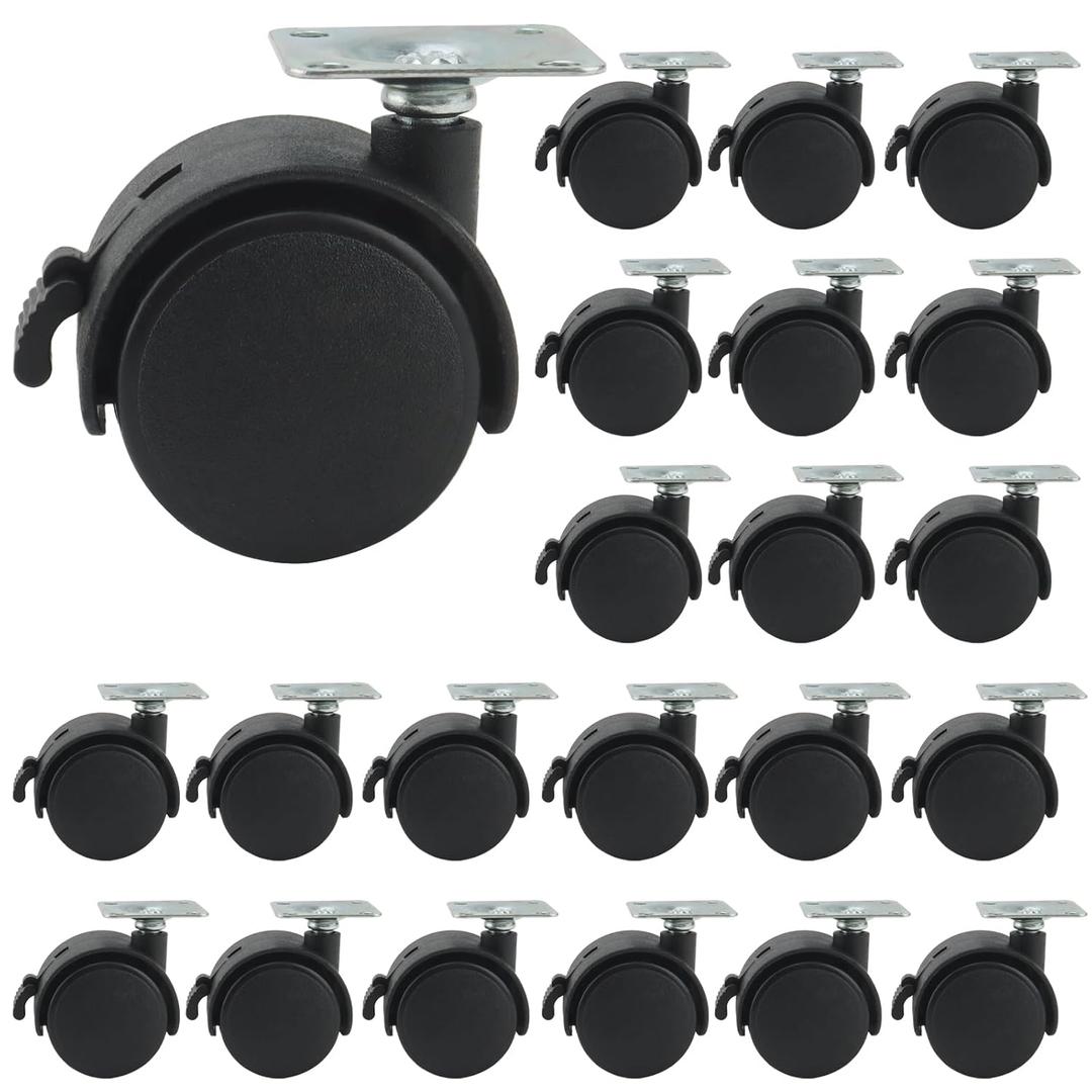 HOIGON 30 Pcs 1.5 Inch Swivel Caster Wheels, Black Nylon Plate Caster Wheels with Brake, 360 Degree Rotating Furniture Wheels for Cart, Cabinet, Shelf, 110Lbs Max Load Per Casters