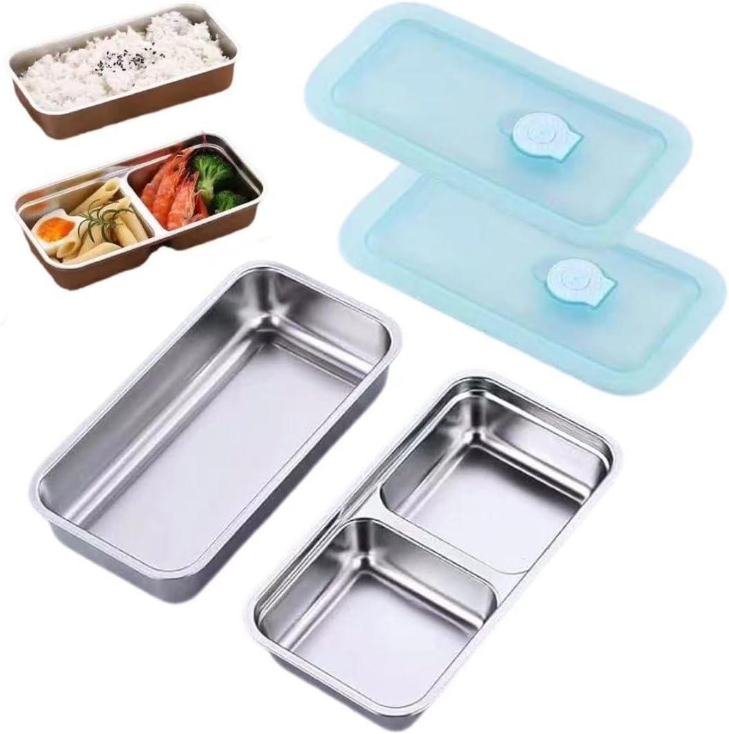Stainless Steel Snack Containers, 2 Pcs Reusable Food Storage Containers with Lids, Condiment Container, Grab and Go Snack Containers for Snacks,Dips,Lunch,Travel and Outdoor Camping (Large, 2 grid+1 grid)