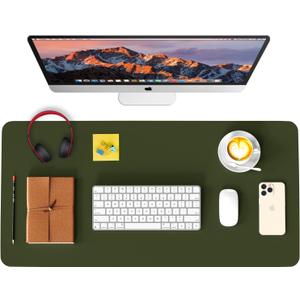 WAYBER Leather Desk Pad Protector, Waterproof Mouse Pad, PU Desk Mat, Office Desk Cover, Desk Writing Mat for Office/Home/Work/Cubicle (Olive Green) 31.5x15.8 in