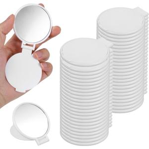 50 Pcs Round Compact Folding Portable Pocket Mirror for Purse Mini Folding Makeup Mirrors Bulk Vintage Travel Makeup Mirror for Women Daily Use (White)