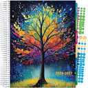 DELUXE TEACHER PLANNER Aug 2026-Jul 2027 8.5x11 Daily Weekly Monthly Organizers with 7 Periods, Pocket Folder, Dated Calendar, Page Tabs, Bookmark and Planning Stickers (Black Tree Seasons)