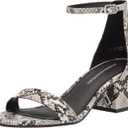 Amazon Essentials Women's Two Strap Ankle Strap Block Heel Sandal (11 Wide, Black White Faux Snake Skin)