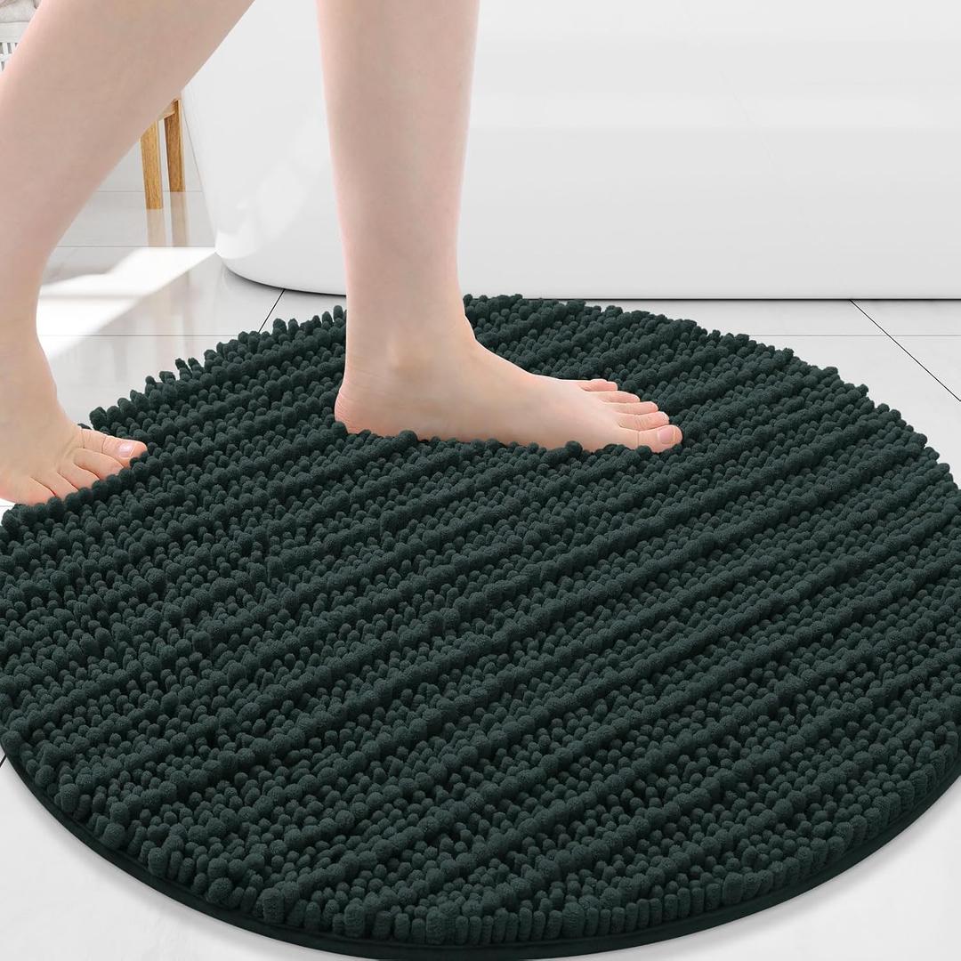 Arotive Round Bathroom Rugs 24x24, Extra Soft Thick Absorbent Shaggy Chenille Bath Rugs, Non-Slip Machine Wash Dry, Bath Mats for Bathroom Floor, Tub and Shower, Home Decor Accessories, Dark Green