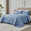 Kingnex Oversized King Bedspreads 128x120 for Extra Wide Tall King or Cal King Bed Ultrasonic Quilted Coverlet Set 3 Piece Include 1 Quilt 2 Pillowcases Faded Denim