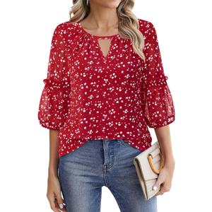 Timeson Women's Business Casual Tops 3/4 Sleeve Chiffon Blouses Office Work Shirts (Medium)