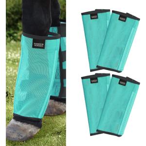 Harrison Howard Loose Fitting Fly Boots UV-Protective Extra Tough Mesh Ventilated Four Fasteners Stay-on Design Protect Horse Legs & Stomp-Reducing Set of 4 Mint Pony