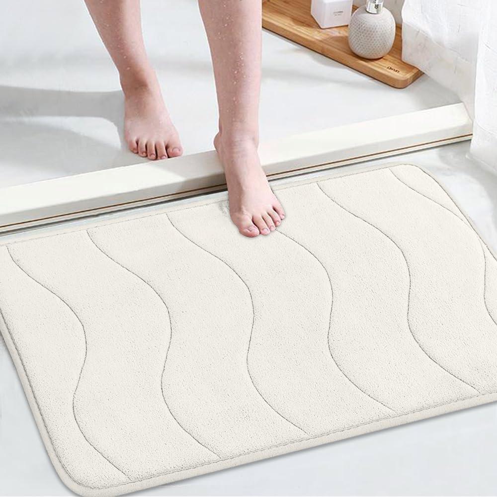 Flamingo P Bathroom Mat Memory Foam Non Slip Bath Rugs for Shower Floor,24x17,Ivory White