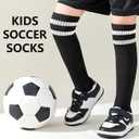 XuoAz 2 Pairs Kids Soccer Socks for Boys Girls - Youth Softball Long Tube Socks Knee High Uniform Sports Socks 6-12 Years (Black)