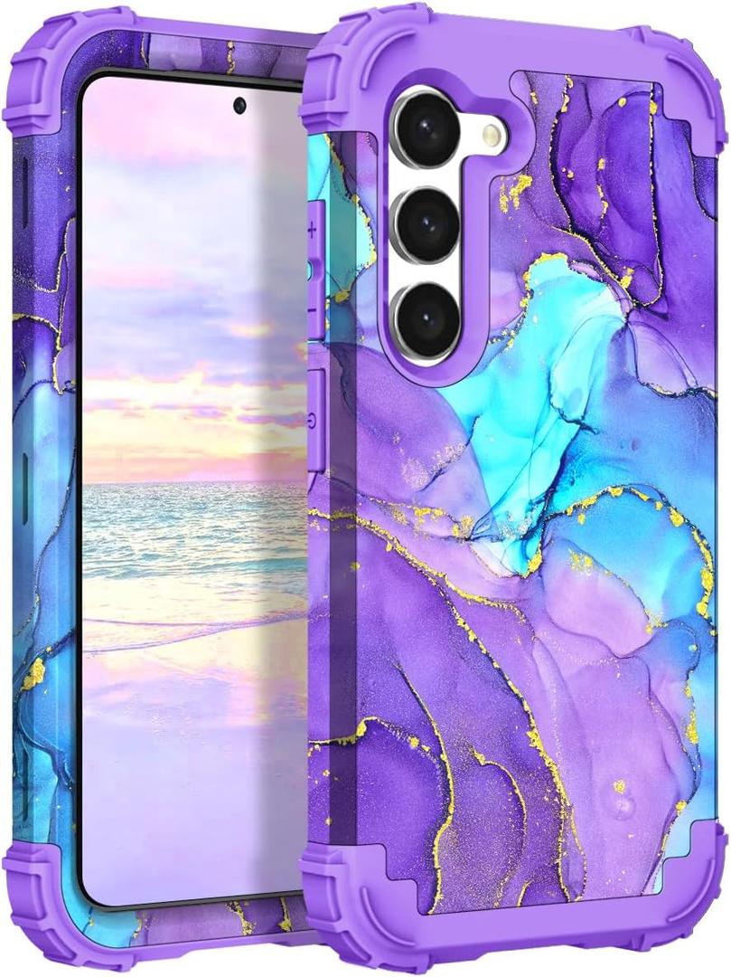 Hocase for Galaxy S23 Plus Case, Shockproof Heavy Duty Protection Soft Silicone Rubber Bumper+Hard Plastic Hybrid Protective Case for Samsung Galaxy S23 Plus (6.6"") 2023 - When Purple Meets Blue