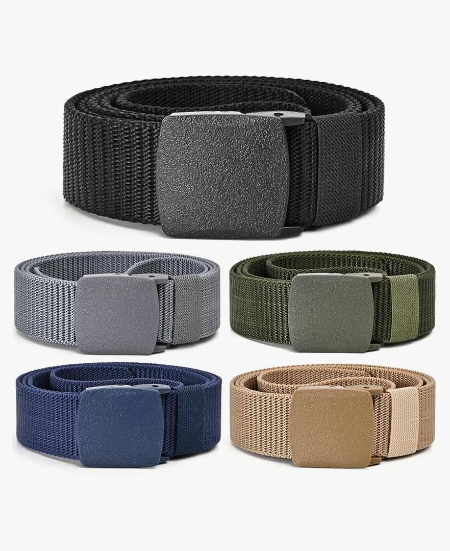 Tactical Men's Nylon Belts,5 Pack Mens Belts Casual，Military Canvas Outdoor Metal-free Belts