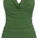 ZAFUL Women's Halter Two Piece Tankini Swimsuit Cowl Neck Swim Tank Top High Waisted Tummy Control Bathing Suits, XL