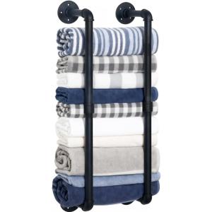 Industrial Pipe Towel Rack for Rolled Towels,Towel Rack for Bathroom,Wall Mounted Metal Towel Holders for Small Bathroom,Bathroom Organizer Storage,5.5" W x 30" H,Black