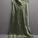 Womens Elegant Satin V Neck Backless Sleeveless Maxi Dress Silk Tie Low Back Formal Cocktail Dresses Wedding Guest Sage, M