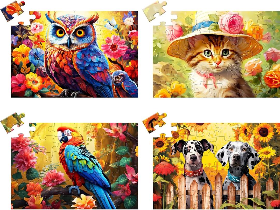 4 x 4 Pack 36 Large Piece Puzzles for Seniors,Dementia Puzzle Alzheimer's Activities for Seniors Dogs Parrots Cats Owls Easy Puzzle Memory Games for Seniors Gift for Elderly Seniors Adult
