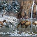 Western Horse Art Rustic Style Horse Herd by The River Vintage Painting Poster Canvas Painting Posters And Prints Wall Art Pictures for Living Room Bedroom Decor 12x16inch(30x40cm) Frame-style
