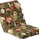 Pillow Perfect Floral Indoor/Outdoor 1 Piece Split Back Round Corner Chair Seat Cushion with Ties, Deep Seat, Weather, and Fade Resistant, 40.5" x 21", Brown/Green Coventry, 1 Count