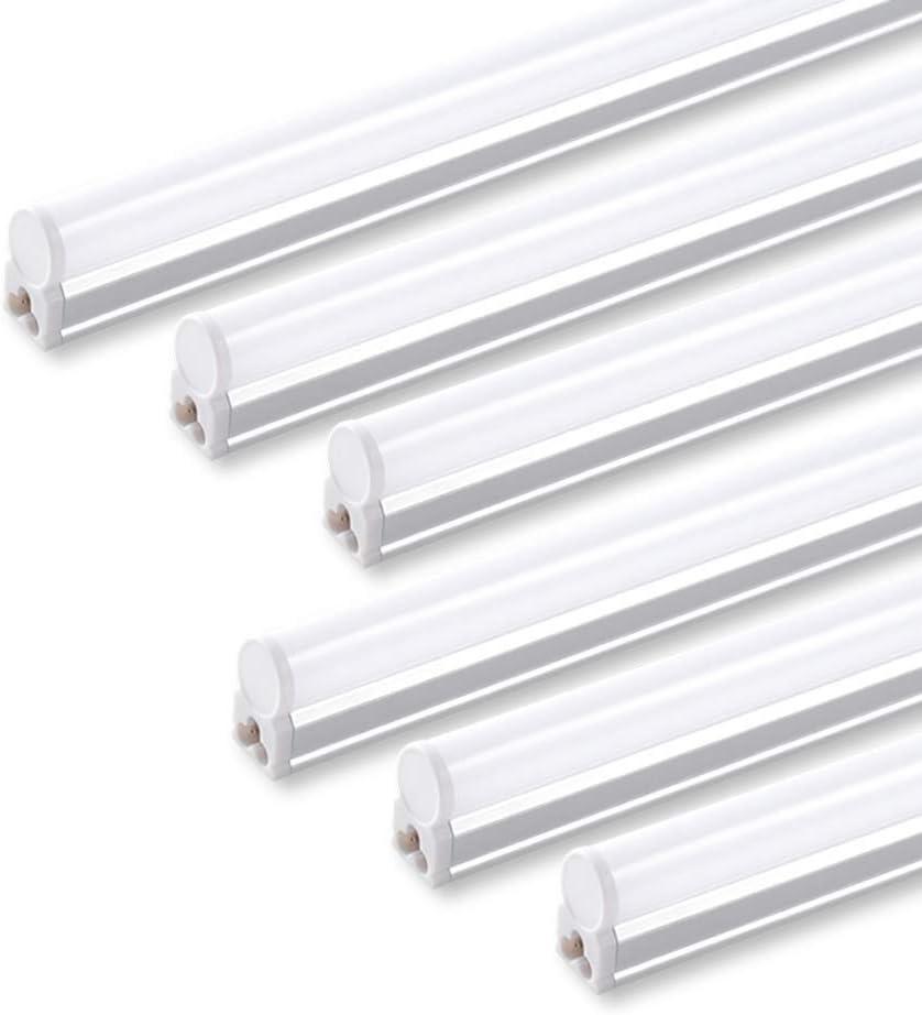 Barrina 6 Pack LED T5 Single Fixture, 4FT, 2200lm, 4000K Daylight Glow, 20W, Utility Shop Light, Ceiling and Under Cabinet Light, ETL Listed, Corded Electric with ON/Off Switch