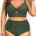 Daci Plus Size Two Piece Swimsuits - Women High Waisted Bikini Tummy Control Bathing Suits Knot Twist Swimwear 2025, Royal Army Green, 16 Plus
