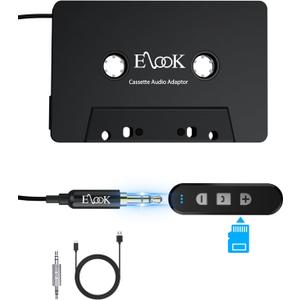 Elook Cassette to Bluetooth Adapter for Car, 5.1 Bluetooth Receiver Kit for Cassette Aux Adapter with 3.5 MM Auxillary Cable, Black