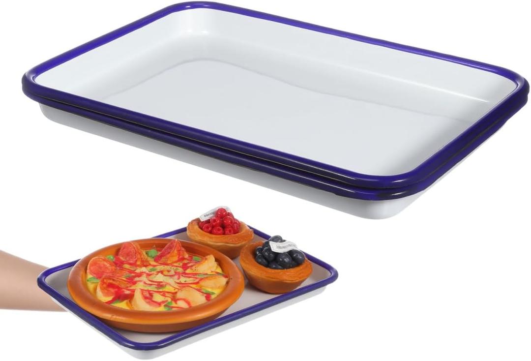 2Pcs Enamel Square Baking Pans 10.62X7.48X0.98In Multi-Functional Oven Pan Set for Pie Pizza Bread Baking and Roasting Kitchen Cookware