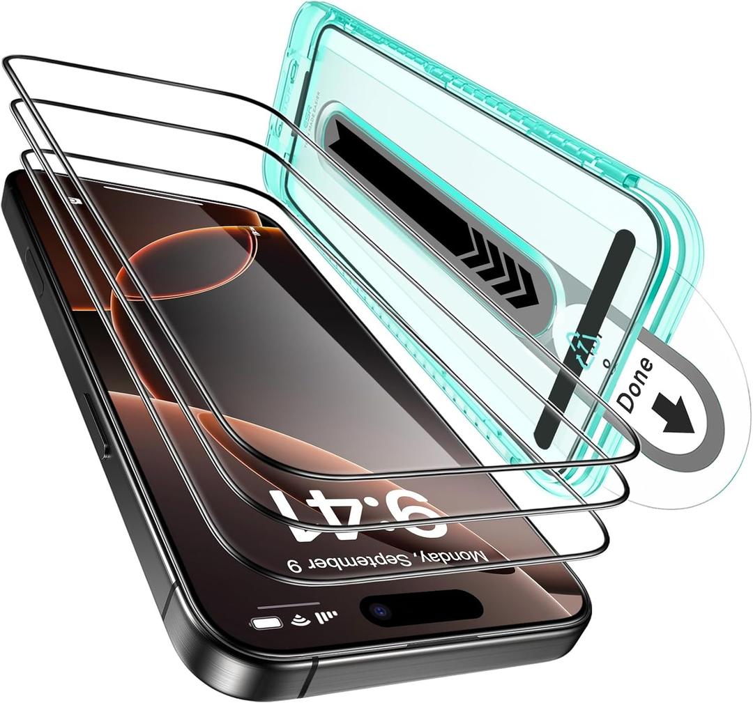 ESR 3 Pack for iPhone 16 /iPhone 15 Screen Protector, [9H Hardness] [Military Grade Shatterproof] Full Coverage Tempered Glass Film with Flawless Fit Tray, HD Clear, Scratch Resistant