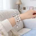 V-MORO Compatible with Apple Watch Band Pearl Series 11/10/9/8/7 45mm/46mm/44mm/42mm Fashion Beaded Elastic Bracelet Bling Jewelry Strap for iwatch SE Series 6/5/4/3/2/1 Pure White,for 5.5"-6.2" Wrist