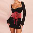 Tgirls Women Corset Belt Lace-up Waist Corset Belts Sexy Cinch Elastic Wide Belt for Dress Costume Waspie Waistband (Red)
