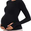 Sunzel Sunzfly Maternity Long Sleeve Shirts for Women, Pregnancy Clothes Tops with Crew Neck, Soft Athletic Yoga Casual Tee (Black, XL)