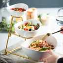 Miamolo 3 Tier Serving Bowls with Stand, Chips and Dip Serving Dishes Set for Entertaining Party, Ceramic Fruit Bowl for Salad Soup Snacks, Microwave & Dishwasher Safe