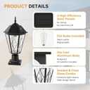 Solar Post Light Outdoor, Dusk to Dawn Vintage Post Lamp with Pier Mount Base, Wireless Black Waterproof Fence Pole Light with Art Glass for Garden Yard Patio Entryway