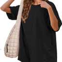 Women's Oversized Tee Rompers Hot Shot One Piece Short Sleeve Backless Jumpsuits V Neck Shorts Overalls with Pockets (Black, M)
